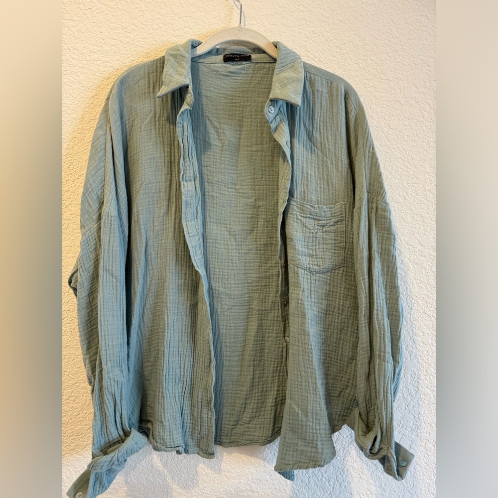 White Fox Boutique Sage Green Gauze Button-Down Shirt